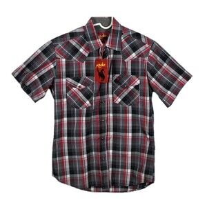 NWT Rodeo Clothing Co Men's Small Red Plaid Western Pearl Snap Long Sleeve Shirt